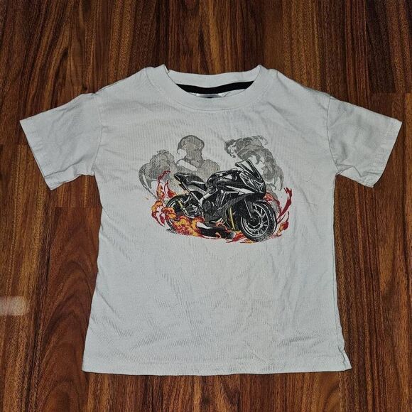 5 for $25 Off Campus White Motorcycle Tee Kids Size 4/5 - Picture 1 of 4
